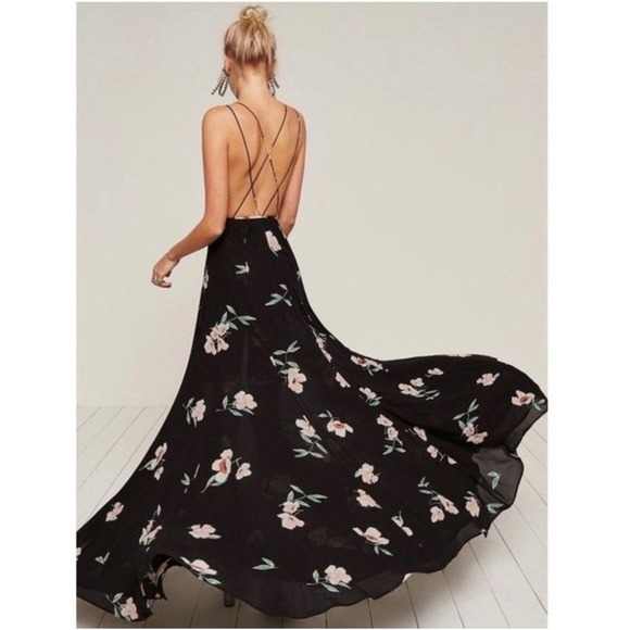 Reformation Tallulah Ornament Maxi Dress Black Floral | Open Back | Size 2 - Picture 2 of 11